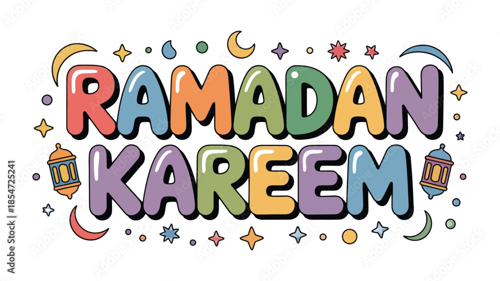 Fototapeta premium Ramadan Kareem: Vibrant Calligraphy Embellished with Celestial Motifs