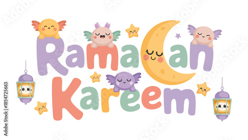 Ramadan Kareem: A festive and vibrant graphic design celebrating the holy month of Ramadan, with crescent moon, star and ornaments.