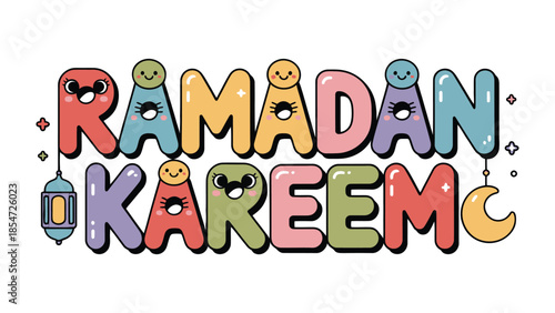 Ramadan Kareem Illustration: Colorful illustration celebrating the holy month, with the words Ramadan Kareem in a cheerful and inviting design.