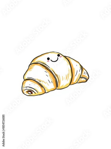 Hand-drawn croissant sketch with a smiling topping,  art,  croissant