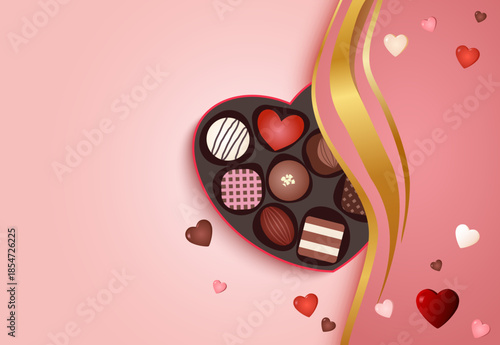 Valentine's Day Heart and Chocolate Background Illustration Pink Cute Copy Space