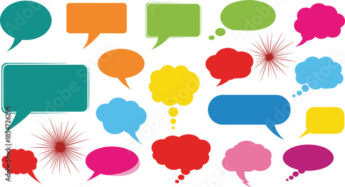 Colorful Set of Speech Bubbles and Thought Balloons in Various Shapes for Social Media Chat Communication Dialogue and Creative Infographic Design