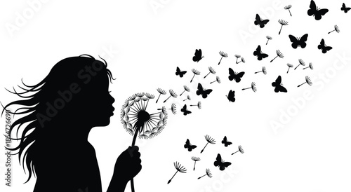 silhouette of a girl with flowers