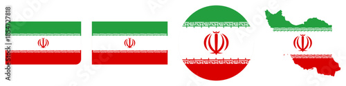 iran circular flag, iran rectangular flag, iran map flag flat icon