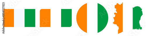 ivory coast circular flag, ivory coast rectangular flag, ivory coast map flag flat icon
