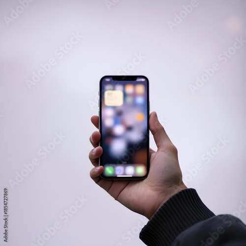 A person holding a smart mobile phone with a blank touch screen display represents modern wireless communication technology and business gadget connectivity