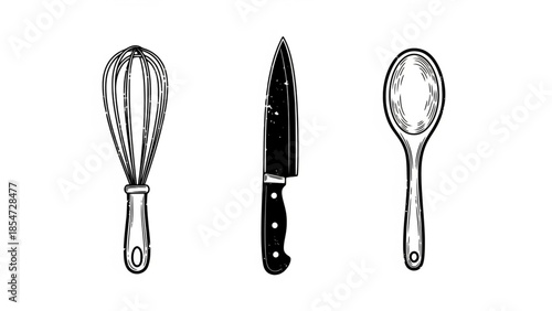 Hand Drawn Cooking Tools Kitchen Icons Vector Set