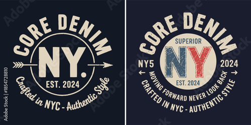 Vintage distressed graphic set featuring core denim ny designs perfect for authentic american apparel branding and t shirt printing