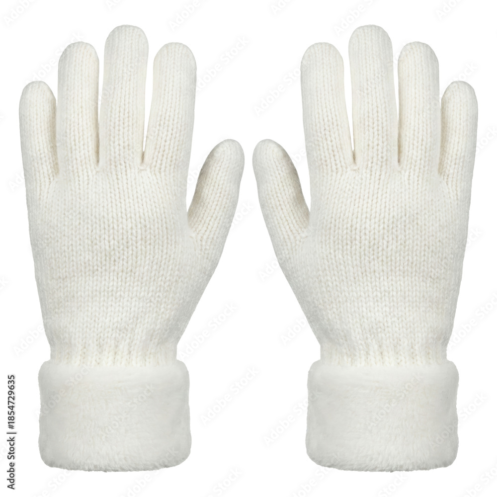Obraz premium White knit winter gloves with faux fur cuffs