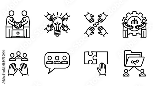 Collaborative Teamwork Icons Representing Business Partnership and Idea Generation.