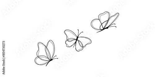 Elegant butterflies flying in formation on white background