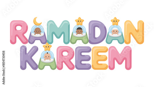 Ramadan Kareem: A vibrant illustration of Ramadan Kareem lettering, perfect for spreading festive cheer and embodying the essence of the holy month.