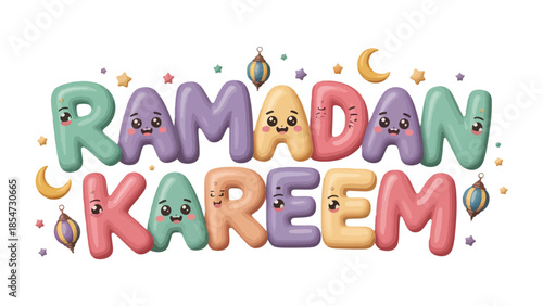 Ramadan Kareem: Celebrate the holy month of Ramadan with this cheerful greeting. Vivid colors and delightful character design brings to life the essence of the Ramadan spirit. 