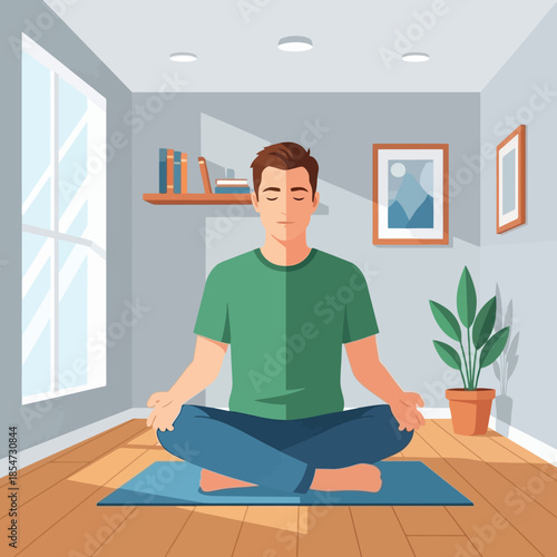 Find inner peace meditating at home in a calming room with soft lighting