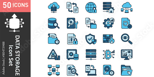 Cyber security cloud computing icons set with data protection blockchain server analytics firewall backup monitoring flat vector illustration