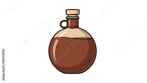 Traditional brown jug filled with liquid, cork stopper, and handle.