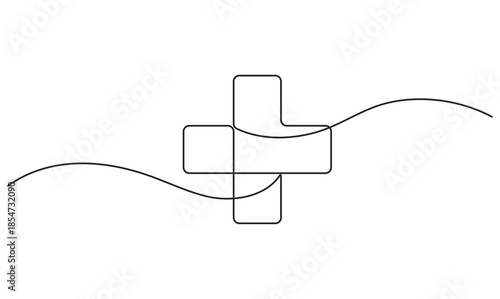 Cross icon in a continuous line art style for medical or healthcare concept