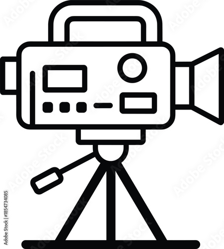 Video camera tripod icon illustration representing filmmaking recording broadcasting media production cinematography equipment technology outline vector design
