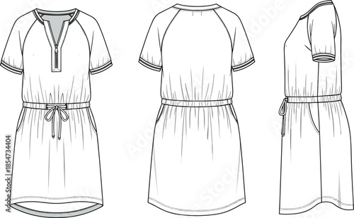 Fashion Sketch of High-Waisted Ripped Skinny Jeans, Multiple Distress Tears and Hem, Front and Back View, Flat Vector Template for Denim Apparel Design