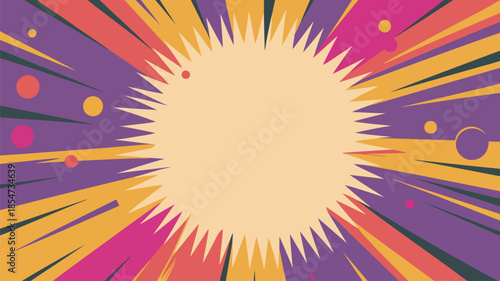 A colorful comic book style radial burst creates an exciting vibrant empty space
