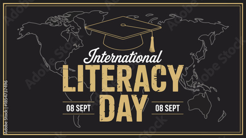 A global map illustration with a graduation cap highlights International Literacy Day on September 8th