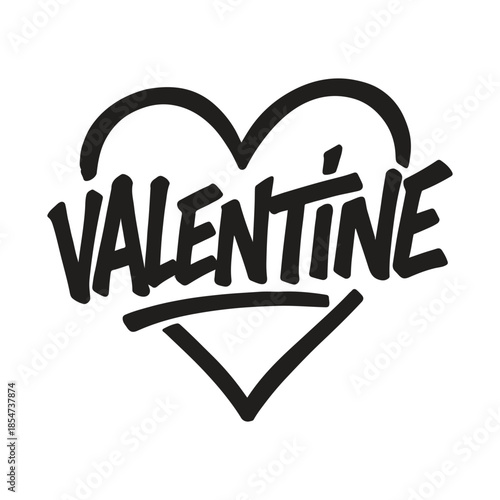 Valentine Heart Outline – Bold Black Typography Integrated into Heart Shape for Romantic Graphic and Sticker Design
