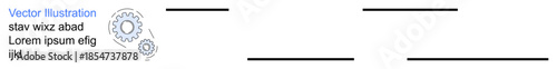 Business graphics, process management, engineering design, teamwork, communication flow, workflow visualization. Two interlocking gears with placeholder text. Business graphics and process management