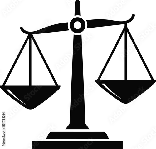 Justice balance scale silhouette vector illustration, symbol of fairness, equality, impartial law, legal judgment, court decision, attorney, lawyer concept