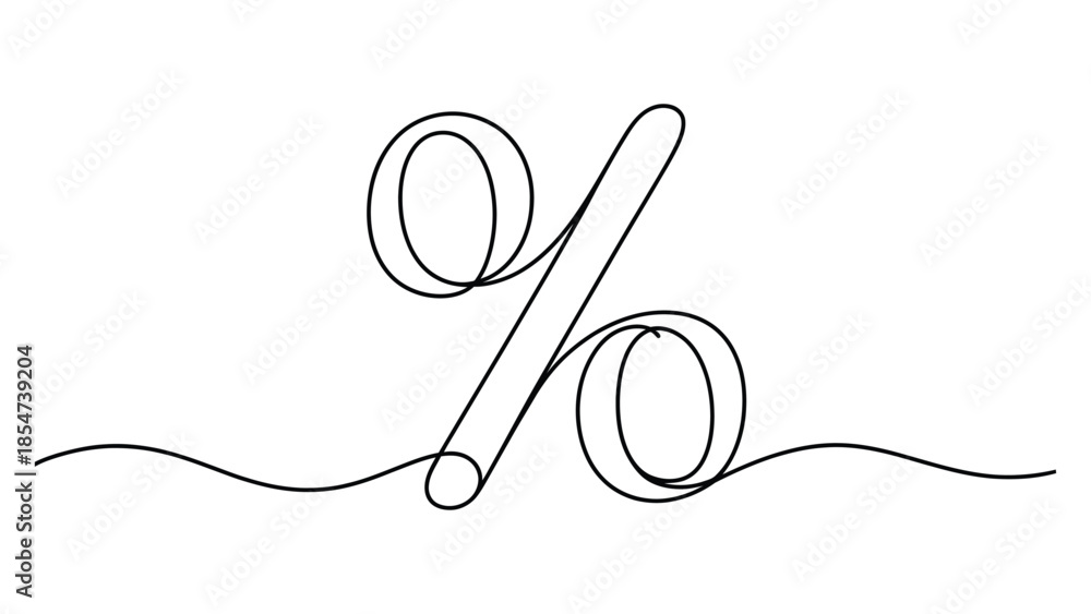 Obraz premium minimal continuous line percentage symbol illustration representing discount and sale concept, price reduction, financial marketing, interest rate and promotional offer on white background