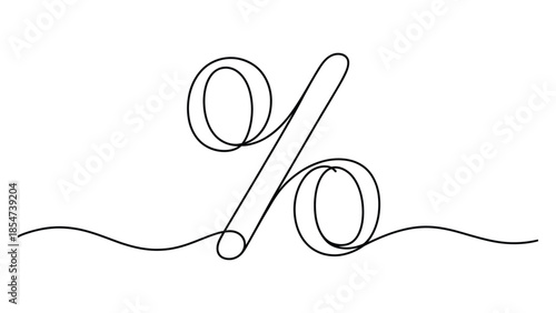  minimal continuous line percentage symbol illustration representing discount and sale concept, price reduction, financial marketing, interest rate and promotional offer on white background
