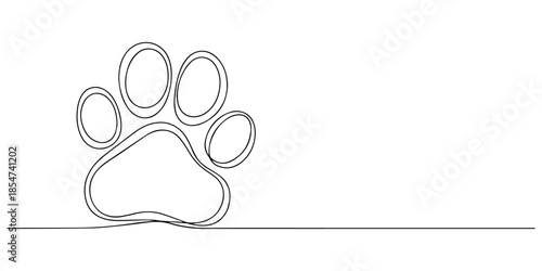 Minimalist One Line Drawing of Animal Paw Print Footstep Track, Animal footprint one line background. One continuous line drawing of animal footprint icon. Vector illustration. Animal footprint line. 