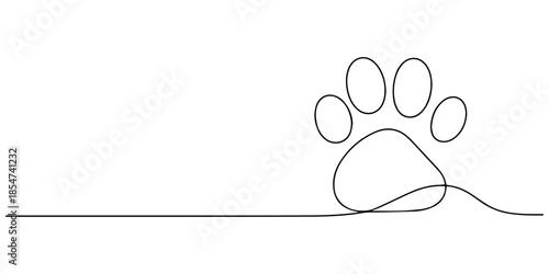 Minimalist One Line Drawing of Animal Paw Print Footstep Track, Animal footprint one line background. One continuous line drawing of animal footprint icon. Vector illustration. Animal footprint line. 