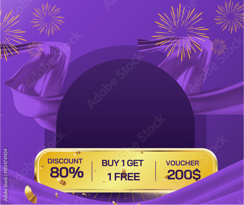 Social media design templates, promotional discount offers, greeting cards, online coupons. Flash sale and big sale advertising banners. Includes images of product display stands.