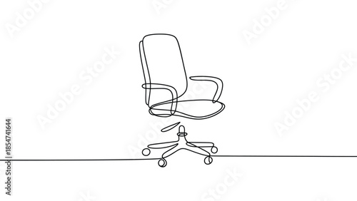  Minimal office chair line art illustration isolated on white background, continuous line ergonomic swivel chair outline symbol for workplace, business, furniture, logo and design use