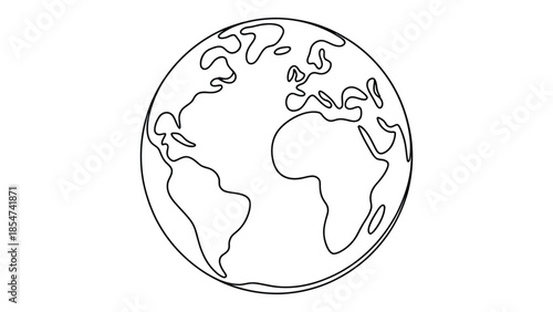  Minimal earth globe line art illustration isolated on white background, simple continuous line planet earth outline symbol for environment, sustainability, geography, logo and design use