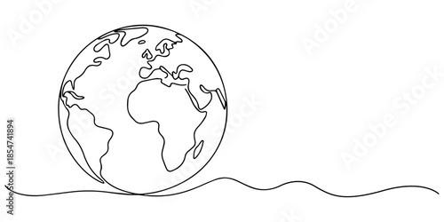 One line style world. Simple modern minimalism continuous earth vector, One continuous line drawing of Earth globe. World map in simple linear style. Travel and flight concept in editable stroke. Dood
