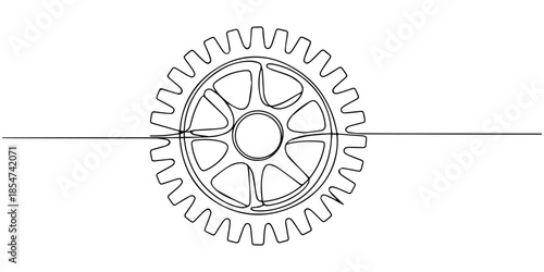 Gears wheel in one continuous line drawing. Symbol of idea for business or technology and start up. one line Icon drawing, interlocked gears on a white background, symbolizing connection and teamwork.