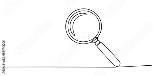 Magnifying Glass Continuous Line Icon, Black magnifying glass in one line art style, minimalism design, Research, one continuous line drawing of search sign.one line drawing of website search access.