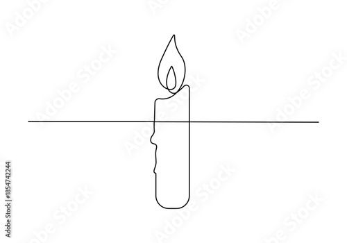 Continuous one line drawing Burning fire candle vector isolated on white 