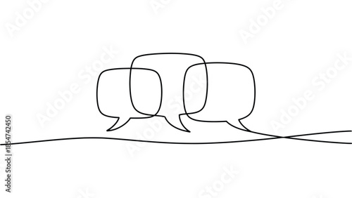  Minimal speech bubbles line art illustration isolated on white background, continuous line communication and conversation concept symbol for chat, messaging, dialogue and design use