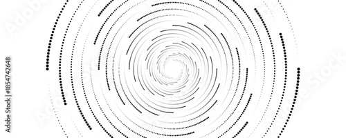 Vector dotted speed lines in vortex form. Geometric art. Segmented circle. Arc lines. Trendy design element for frame, round logo, sign, symbol, web, prints, posters, template, pattern, backdrop