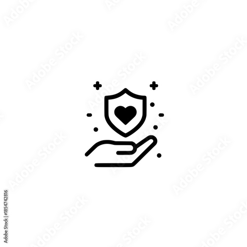 Heart inside shield above hand concept of compassion safety privacy protection and trusted care