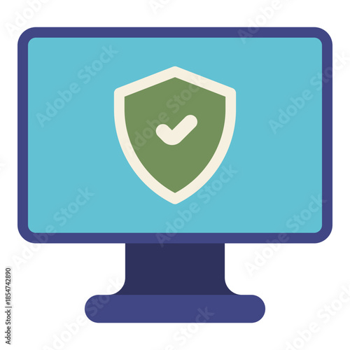 computer monitor secure shield protection flat icon