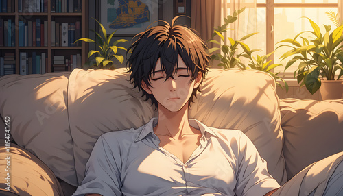 Male Anime Sleeping Peacefully on sofa Portrait