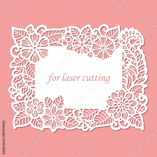 Wedding invitation with a floral pattern. Laser-cut template for paper, wood, and metal. Suitable for designing wedding invitations, greetings, menus, decorative elements, and more. Vector