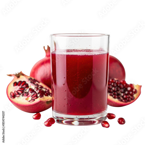 Glass of red pomegranate juice with fresh fruits red juice