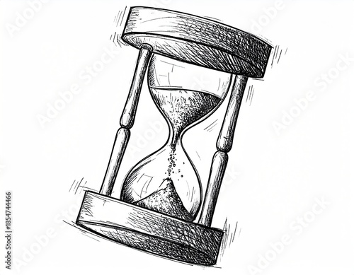 Hand-drawn hourglass sketch showing sand flowing