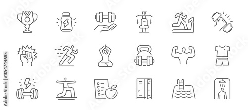Collection symbol fitness, gym and health care. Set of line icons fitness and sport. Workout, healthy lifestyle concept