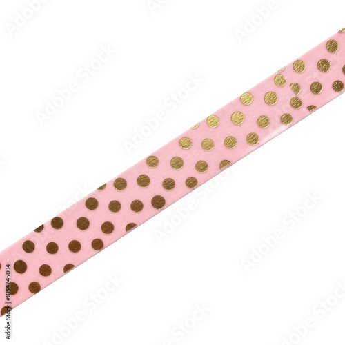 Pink ribbon with gold polka dots on black background
