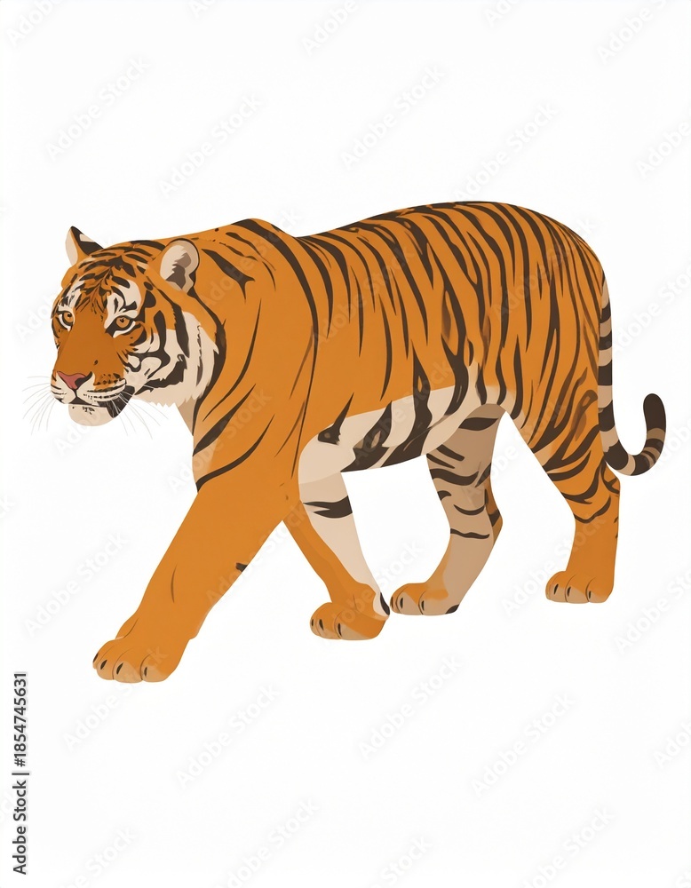 Fototapeta premium Majestic Tiger Strolling - A Striking Illustration of a Powerful Predator in its Natural Habitat.